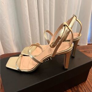 J Crew Strappy Sandal in Gold metallic - 3 inch heel